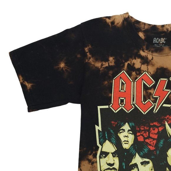 ACDC AC/DC Highway To Hell T Shirt Adult S Tie Dye Metal Rock Black Bleach Wash - Picture 4 of 8